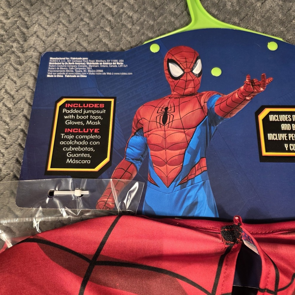 Spider-Man Costume Boys M 8-10 Marvel Muscle Chest Mask Gloves Rubies 2021 New - Picture 8 of 8